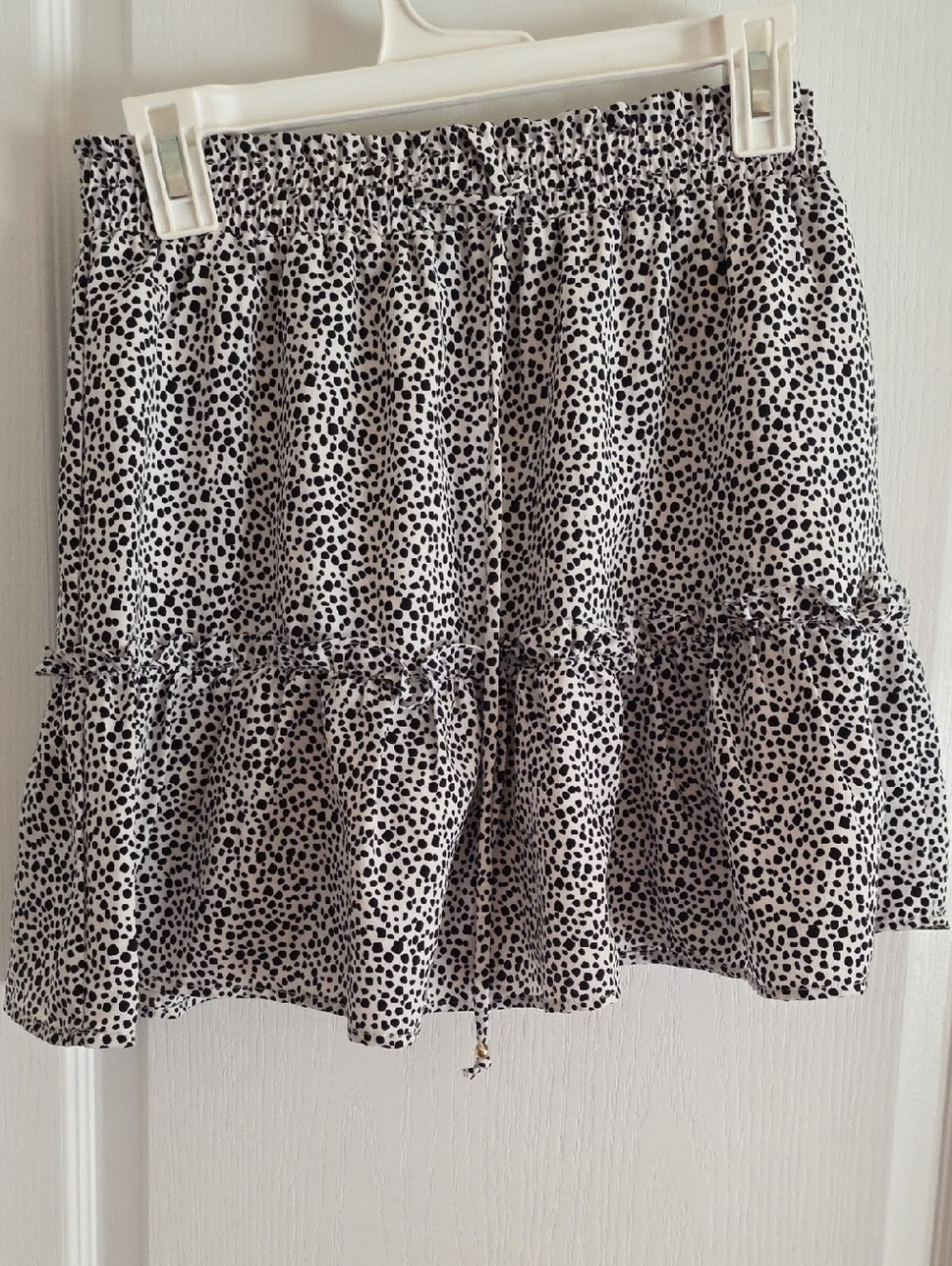 Black & White Dalmatian Print Ruffle Tier Mini Skirt